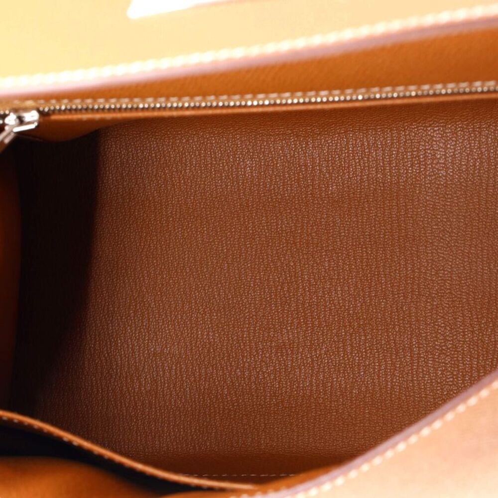 Hermes Kelly Handbag Gold Epsom with Palladium Hardware 28 Brown - Picture 7 of 8